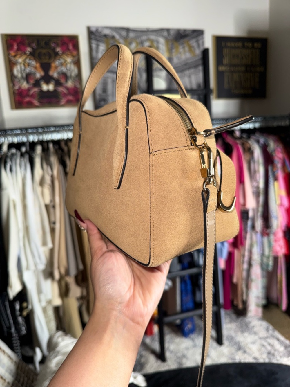 Madewell Mini Crossbody Bag Desert Suede Leather Belted Satchel - Picture 8 of 11